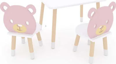 Produktbild von DEKORMANDA – Kindertisch mit Stühlen – Möbel für ein Kinderzimmer – Stühle in Teddybärform für kleine Tierliebhaber – weißer Kindertisch 65 x 50 cm mit 2 Stühlen – ein Set aus Tisch und zwei Stühlen für Kinder, perfekt zum Lernen und Spielen