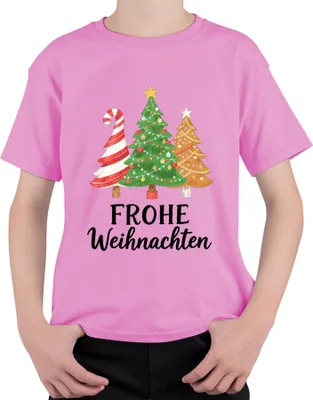 Produktbild von FROHE Weihnachten Weihnachtsbaum Tannenbaum Zuckerstange Lebkuche Uni Kinder T-Shirt, Pink, 128