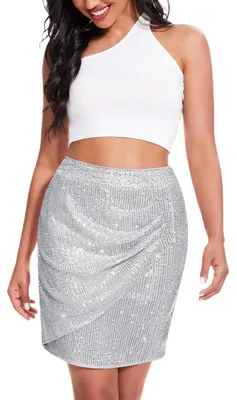 Produktbild von Damen-Minirock Pailletten Glitzernd Party Silvester Grau S
