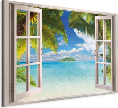 Produktbild von Italienischer Leinwand Leinwandbild - Window: Sea View 120x80 cm Landschaften c-C-0090-b-a
