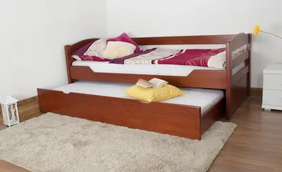 Produktbild von Einzelbett / Ausziehbett "Easy Premium Line" K1/h/s inkl. 2. Liegeplatz und 2 Abdeckblenden, 90 x 200 cm Buche Vollholz massiv Kirschfarben