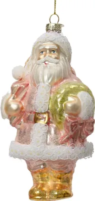 Produktbild von Christbaumschmuck Glas Weihnachtsmann 15cm hängend - Rosa / Gold
