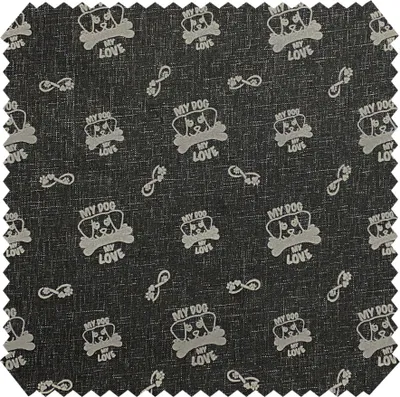 Productafbeelding van novely® OXFORD 330D "Hundeliebe" - Bekleedstof met hondenprint - Waterafstotende outdoorstof met flockprint - Gemakkelijk te onderhouden rol van 1 meter - Kleur: 03 Zwart