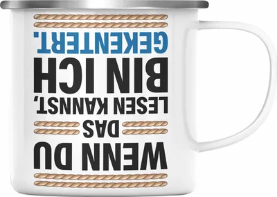 Produktbild von Trendation - Lustiges Segler Segelboot Gekentert Emaille Tasse mit Spruch Emaille Emaille Tasse für Segler als Geschenkidee (Silber)