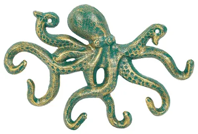 Productafbeelding van Elzusha - Decoratieve Kapstok Octopus Gietijzer met 6 Haken Groen