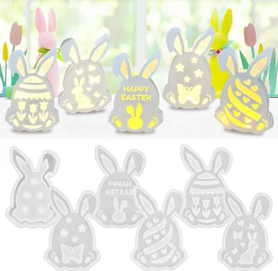 Produktbild von Silikonform Hase, Packung mit 5 Silikonformen für Ostern, Silikonform Osterhase, Silikonform für Ostern, Kerzenformen zum Gießen, Silikonformen für Zuhause, Gießformen