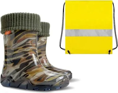 Produktbild von Demar Gummistiefel Kinder Regenstiefel Kinderstiefel gefüttert mit Innensocken Mädchen Jungen Moro + Schuhbeutel Neongelb 22/23