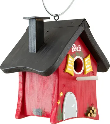 Produktbild von Vogelvilla Waldhütte rot, Nistkasten hängend, handbemalt, wetterfest
