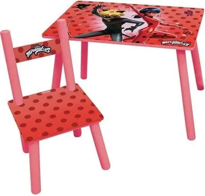Immagine prodotto di Tavolo e sedia per bambini, design Miraculous Ladybug, tavolo 61x42x41,5 cm, sedia 31,5x31x49,5 cm, MDF