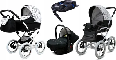 Produktbild von BabyLux® Margaret White | 4in1 Kinderwagen Set | Black Dots | Kombikinderwagen | Kinderwagenset