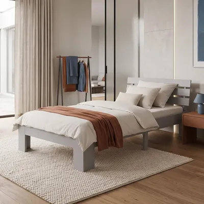 Produktbild von Homestyle4u Massivholzbett 90x200 Grau – Bett mit Matratze mit ® Standard 100 | Einzelbett Jugendbett Gästebett | Homestyle4u