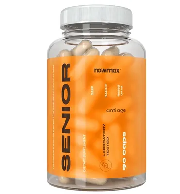 Produktbild von nowmax® Senior Anti Age 90 Kapseln – Kollagen, Vitamin C, Calcium, Zink & Ginseng für Haut, Knochen & Gelenke