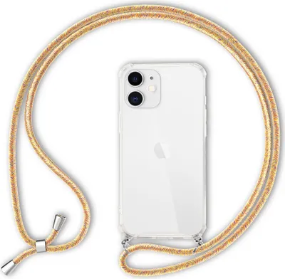 Produktbild von NALIA Handy Hülle mit Kette für iPhone 12 mini, Hard Case Kordel Cover Schale Regenbogen