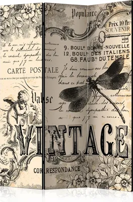 Produktbild von 3-teiliger Doppelseitiger Vlies Paravent - Vintage Correspondence 135x172 cm Text m-B-0028-z-b