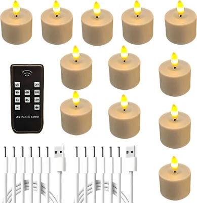 Produktbild von Aufladbare Flammlose LED-Teelichter 12er Pack – Fernbedienung, Timer & Flacker-Effekt, USB-C-Kabel, ideal für Party, Halloween, Weihnachten & Wohnzimmer