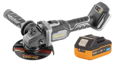 Obrázok produktu pre Akumulátorová uhlová brúska Procraft Industrial AG125Bbb 20 V, 125 mm, bez kefiek + 1x akumulátor 4,0 Ah – bez nabíjačky.