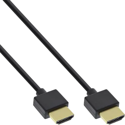 Produktbild von InLine HDMI Superslim Kabel A an A, HS mit Eth., Premium, schwarz / gold, 1m, 1 m, HDMI Typ A (Standard), HDMI Typ A (Standard), 3D, Audio Return Channel (ARC), Schwarz