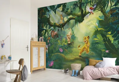 Produktbild von Komar Fototapete "Lion King Jungle", grün/braun, Wandbild, Löwenjungen, Simba, Tiere, 368 x 254 cm