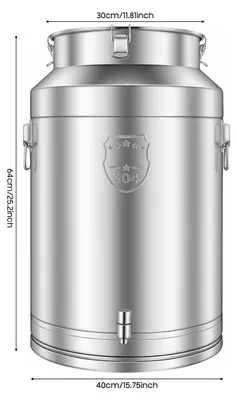 Zdjęcie produktu dla Dzbanek na mleko – pojemnik ze stali nierdzewnej o pojemności 76 l – stal nierdzewna 304 – hermetyczny pojemnik do przechowywania – uszczelka silikonowa – 40 x 64 cm – polerowany srebrny