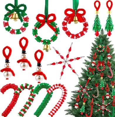 Bastelset: 36 Weihnachtskralen-Ornamente mit Mini-Baum