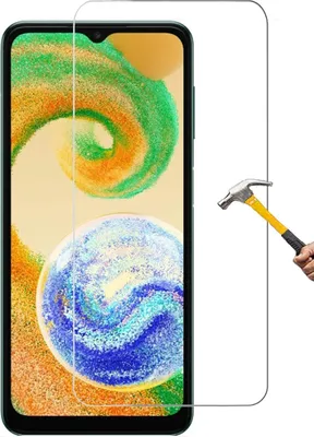 A screen protector is shown next to a smartphone, with a hammer about to strike the protector.