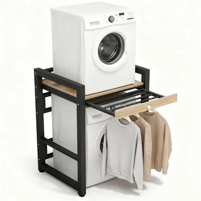 Waschmaschinenregal mit Trockenstange, 350 kg, 73x63x103 cm, Schwarz
