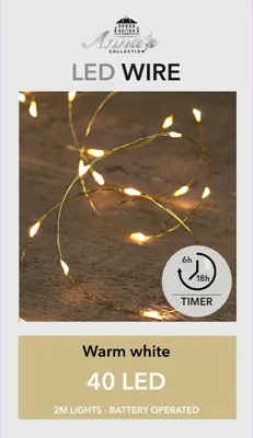 Productafbeelding van Led Wire 6/18H Timer Goud Draad 40L/2M Led Warm Wit - 10Cm Aanloopsnoer 2X Aa/Ip20 kerstverlichting Anna's Collection