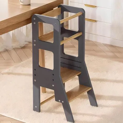 Immagine prodotto di Torri Montessori in legno per l'apprendimento dei bambini, con scaletta di sicurezza e altezza regolabile