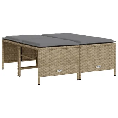 Image de Tabourets de jardin avec coussins lot de 4 beige résine tressée