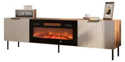 Produktbild von MIRJAN24 TV-Lowboard Almera 180 SR06 mit Kamin, Stilvoll Wohnzimmer, TV-Lowboard mit zwei Drehtüren (Farbe: Nuss Warmia / Cashmere)