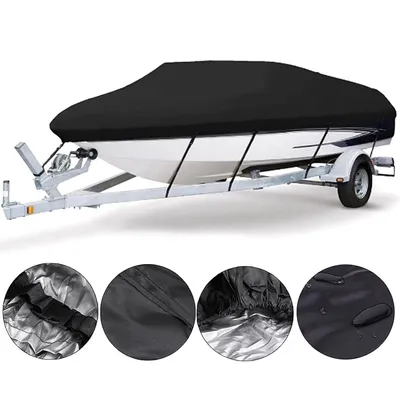 Produktbild von Bootsabdeckung – 570 x 300 cm – 210D Bootsplane – Wasserdicht – UV-beständig – Bootsschutzplane – Für Schnellboote und Motorboote – Schwarz