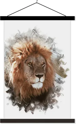 Produktbild von MuchoWow® Textilposter Löwe - Farbe - Farben 40x60 cm mit schwarzem Rahmen - Wanddekorationen