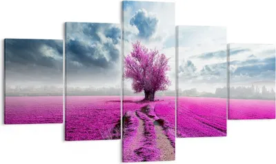 Produktbild von Bild auf Leinwand - Leinwandbild - Heidefeld Baum Wolken Landschaft - 125x70cm - Wand Bild - Wanddeko - Leinwanddruck - Bilder - Kunstdruck - Leinwand bilder - Wandkunst - EA125x70-2547