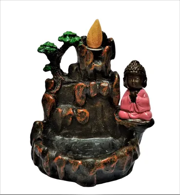 Rückfluss-Räucherkegel-Brenner Lachender Buddha + 10 Myrrhe-Kegel