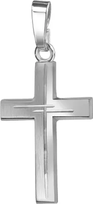 Produktbild von JEVELION Anhänger-Kreuz 925 Sterling-Silber mit Diamantschliff Kreuz in Kreuz teilmattiertes Silberkreuz für Damen, Herren und Kinder Kreuzanhänger Kettenanhänger + Schmuck-Etui