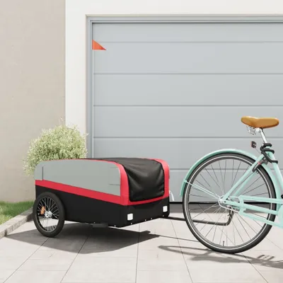 Produktbild von Fahrradanhänger Lastenanhänger Transportanhänger Schwarz und Rot 45 kg Eisen 94048