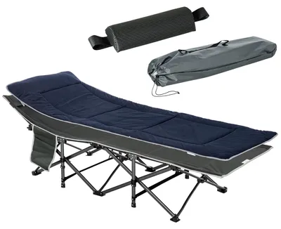 Productafbeelding van Opklapbaar campingbed met kussen, 188 x 64,5 x 53 cm, donkerblauw + grijs