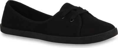 Zdjęcie produktu dla Mytrendshoe Sporty Damskie Baleriny Tkanina Trzewiki Trampki Płaskie Sznurowane 71109, Kolor: Czarny Czarny, Rozmiar: 42