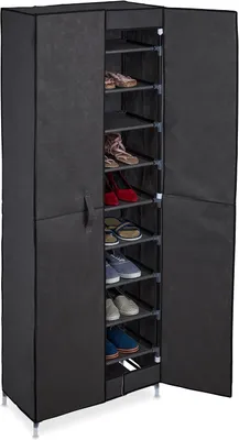 Zdjęcie produktu dla Szafka na buty z tkaniny, mieszcząca 30 par - Szafka na buty z materiału, z drzwiczkami - 168 x 61 x 31,5 cm - Kolor antracytowy