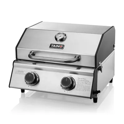 Produktbild von TAINO PLATINUM COMPACT Tischgrill 2 Brenner Gasgrill Edelstahl Kompakt Camping BBQ