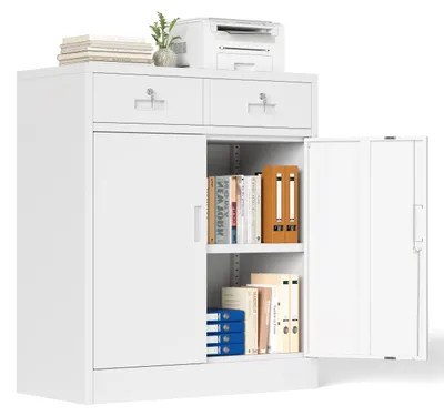 Aktenschrank aus Stahl, 90x80x40 cm, weiß, mit 2 Schubladen