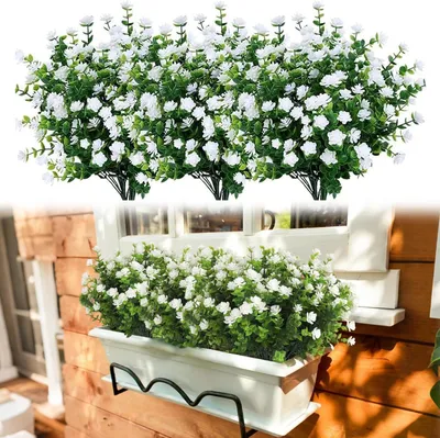 Imagen del producto de Flores artificiales para exteriores, 6 unidades, resistentes a los rayos UV y a la intemperie, decoración de eucalipto para jardín