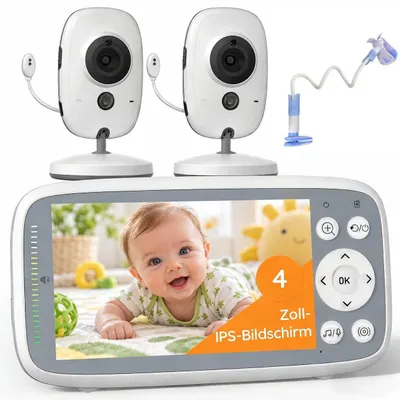 Produktbild von BOIFUN Babyphone HD 4 Zoll mit 2 Kameras ohne WLAN VOX Nachtsicht Babyfon 2-Wege-Gespräch Erweiterbar bis 4 Kameras mit Halterung