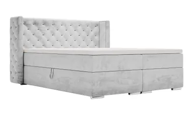 Obrázek produktu pro Postel boxspring 180x200 cm Valencia Box - Topper & postelový podstavec & matrace - Čalouněná postel, Manželská postel - Glamour, Chesterfield - Sametová látka (světle šedá - Magic Velvet 2218)