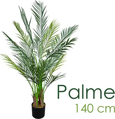Produktbild von Künstliche Palme groß Kunstpalme Kunstpflanze Palme künstlich wie echt Plastikpflanze Arekapalme 140 cm hoch Balkon Dekoration Deko Decovego