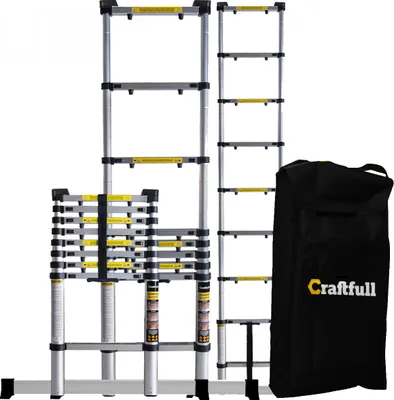 Produktbild von Craftfull Teleskopleiter | Aluleiter - Ausziehleiter - Anlegeleiter - Klappleiter - Stehleiter - Mehrzweckleiter - Leiter - Schiebeleiter (4.4 Meter)
