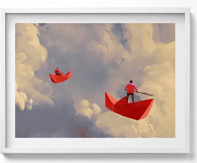 Produktbild von Papierbootfahrt– Wandbild mit Rahmen – Gerahmtes Bild  – Wanddekoration – 80x60 cm –  Weiß Rahmen