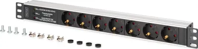 Produktbild von Digitus DN-95441, 1U, Horizontal/Vertikal, ABS Synthetik, Aluminium, Schwarz, Silber, Schwarz, 7 AC-Ausgänge