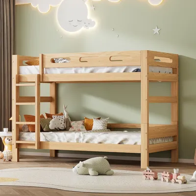 Produktbild von Fortuna Lai Kinderbett Etagenbett 90x200cm mti Kiefernholzrahmen Aufgeteilt in 2 Einzelbetten- für Kinder und Jugendliche,Natural