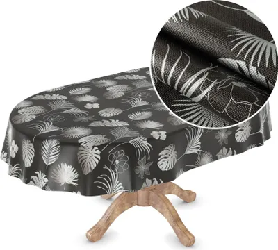 Produktbild von Tischdecke Wachstuch Premium Blumen Grau Robust Wasserabweisend Oval Breite 140 cm Länge 180 cm